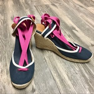 Size 8  J. crew Sardinia Ankle-Wrap Wedges